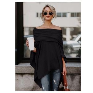Trendy Off The Shoulder Asymmetrical Hem Black Top